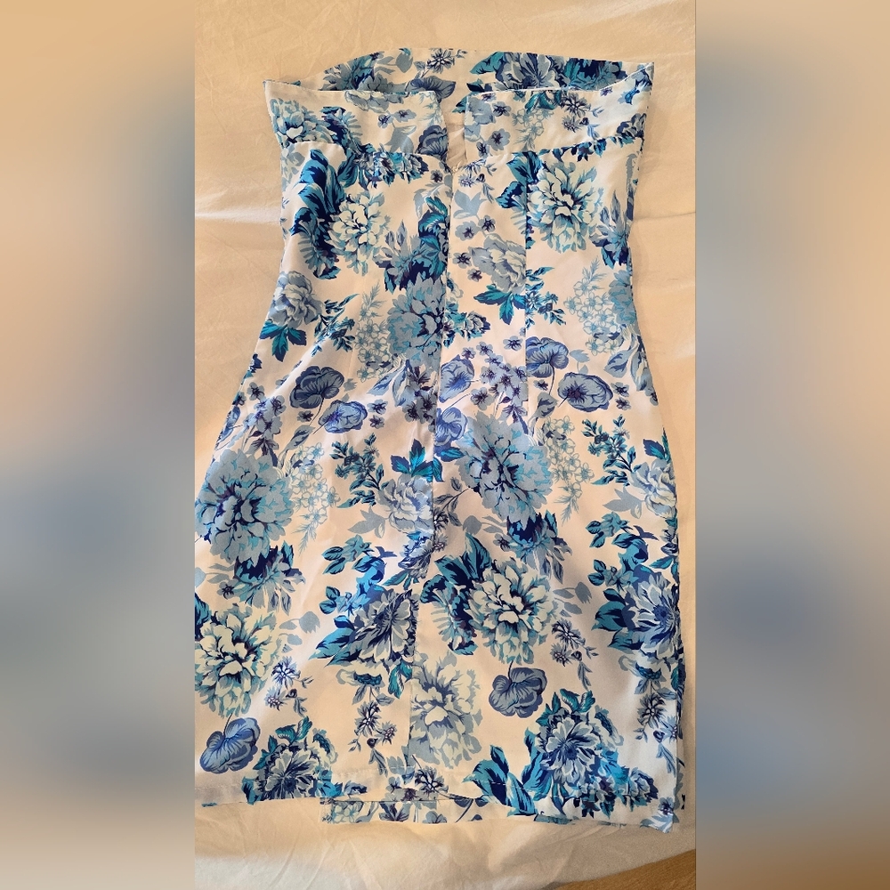 Blue Floral Strapless Mini Dress